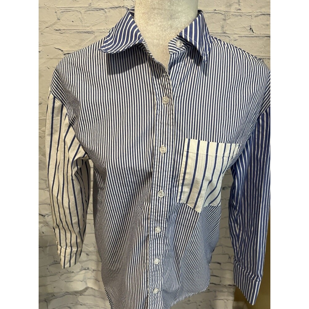 Marled Solid & Stripe Blue Oxford Stripe Button Down Shirt Size XS - Picture 2 of 7